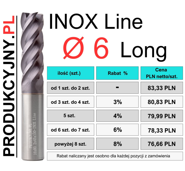 Frez fi 6 R0,2 INOX LONG